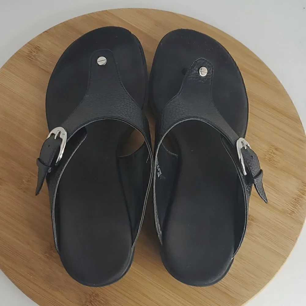 Aerosoles Women's Black Platform Sandal T Strap Toe Post Size 9W - Picture 6 of 10